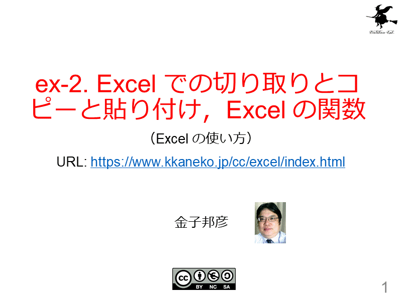 ex-2. Excel での切り取りとコピーと貼り付け，Excel の関数