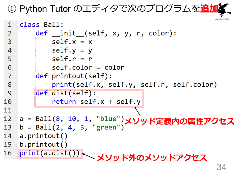 ① Python Tutor のエディタで次のプログラムを追加

