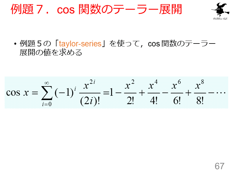 例題７．cos 関数のテーラー展開