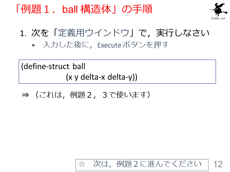 「例題１．ball 構造体」の手順