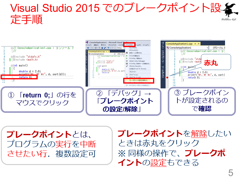 Visual Studio 2015 でのブレークポイント設定手順