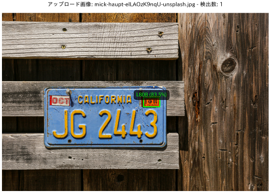 ナンバープレート検出・認識の実行例