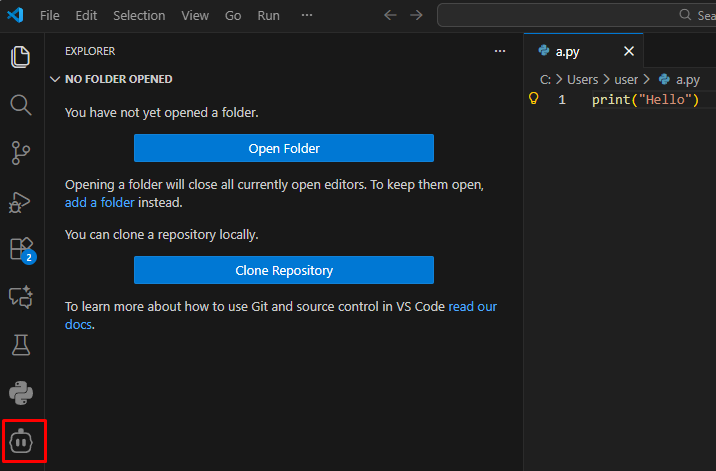 サイドバーのClineアイコンで確認