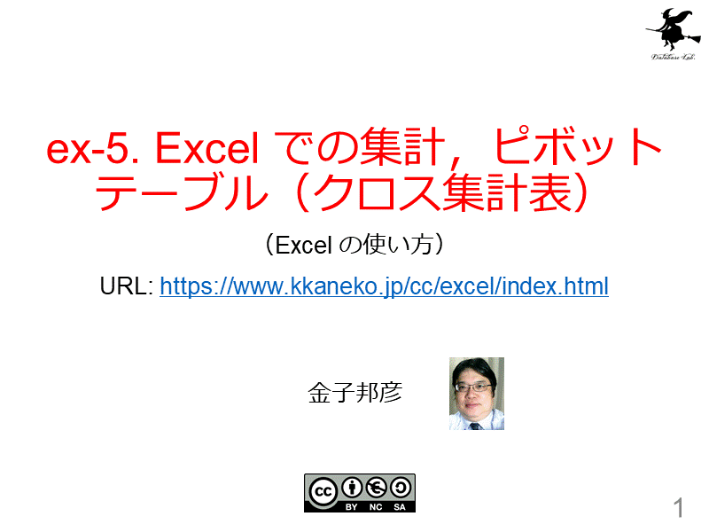ex-5. Excel での集計，ピボットテーブル（クロス集計表）