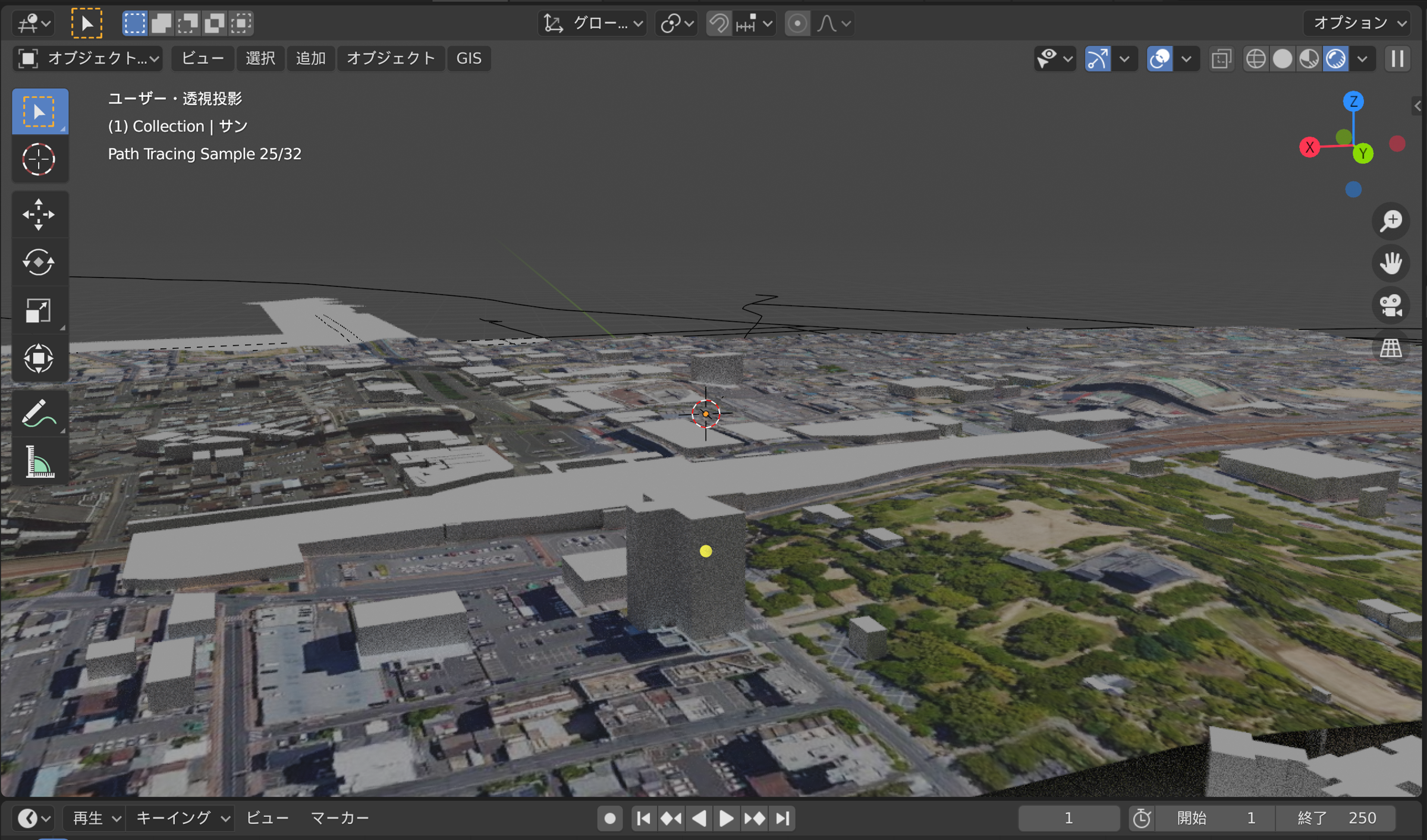BlenderGISで作成した3次元都市モデルの例
