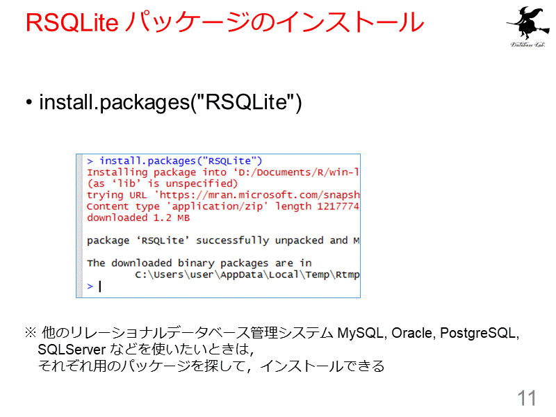 RSQLite パッケージのインストール