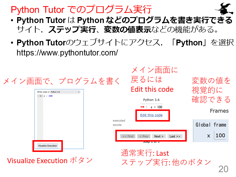 Python Tutor でのプログラム実行