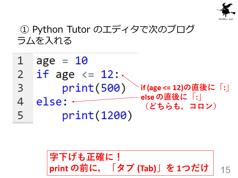  ① Python Tutor のエディタで次のプログラムを入れる