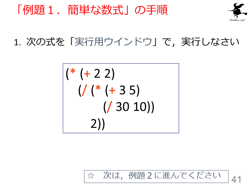 「例題１．簡単な数式」の手順