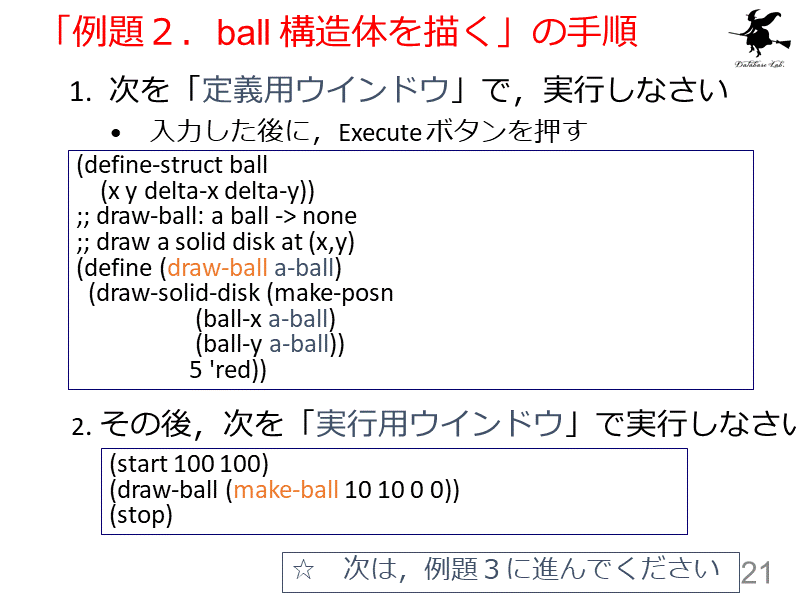 「例題２．ball 構造体を描く」の手順